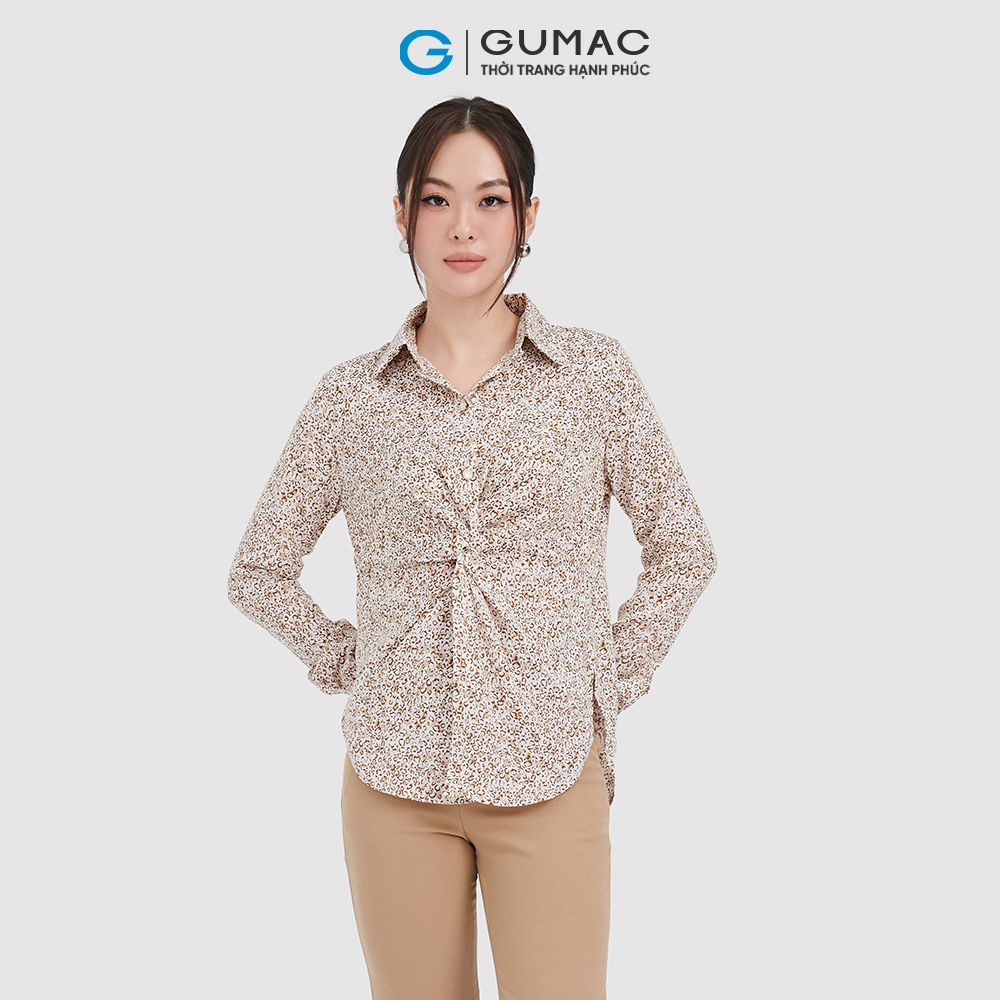 Áo sơ mi nữ họa tiết GUMAC AC09090 kiểu xoắn vải lụa thời thượng