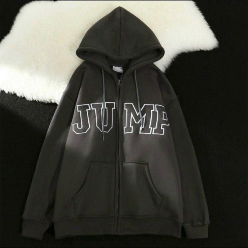 Áo Khoác Nỉ JUMP Nam Nữ Ulzzang Unisex Tay Rộng, Áo Khoác Hoodie Dây Kéo Form Rộng HÀN QUỐC