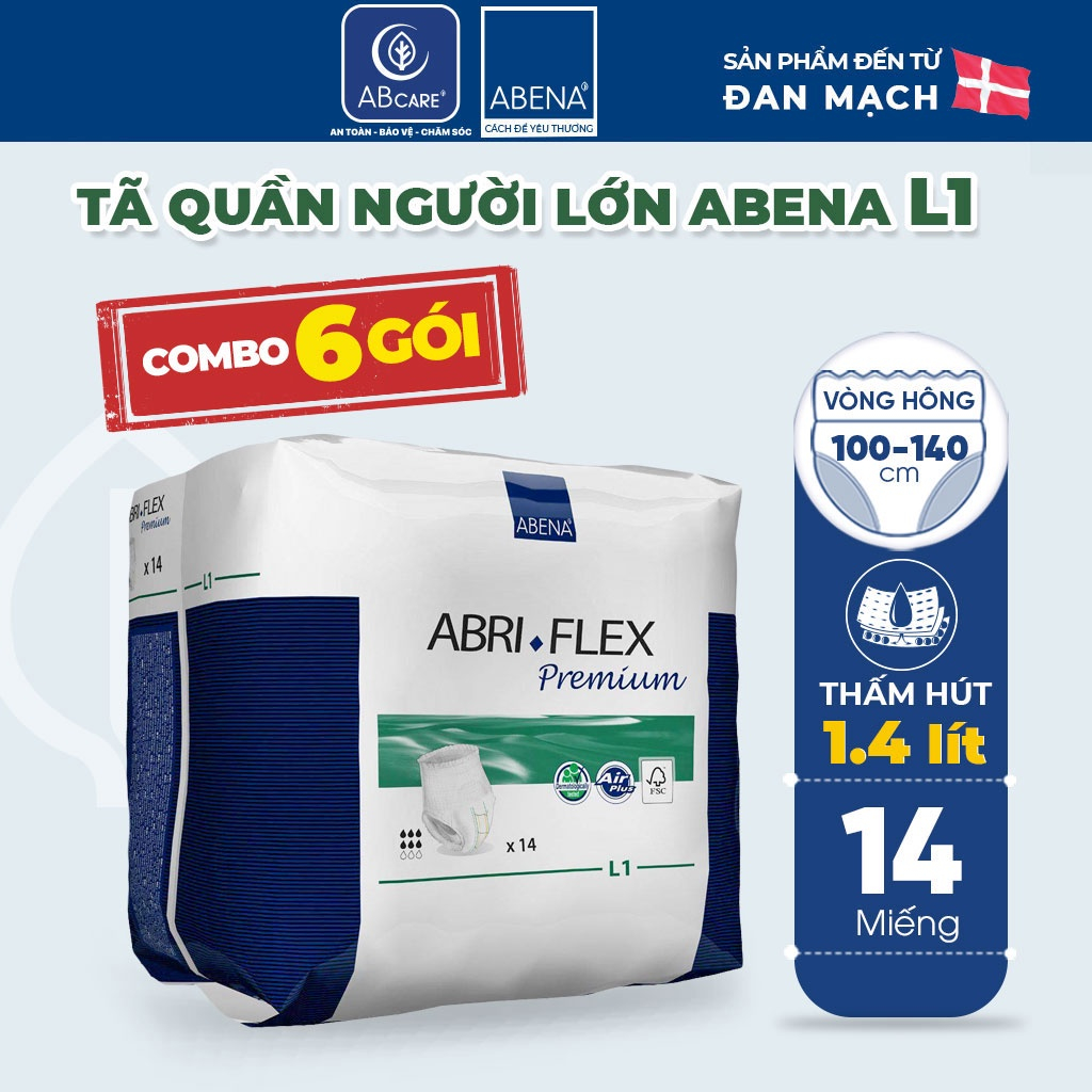 Combo 6 bịch tã dán người lớn Abena Abri Form Premium - Nhập khẩu Đan Mạch (Gói 10 miếng)