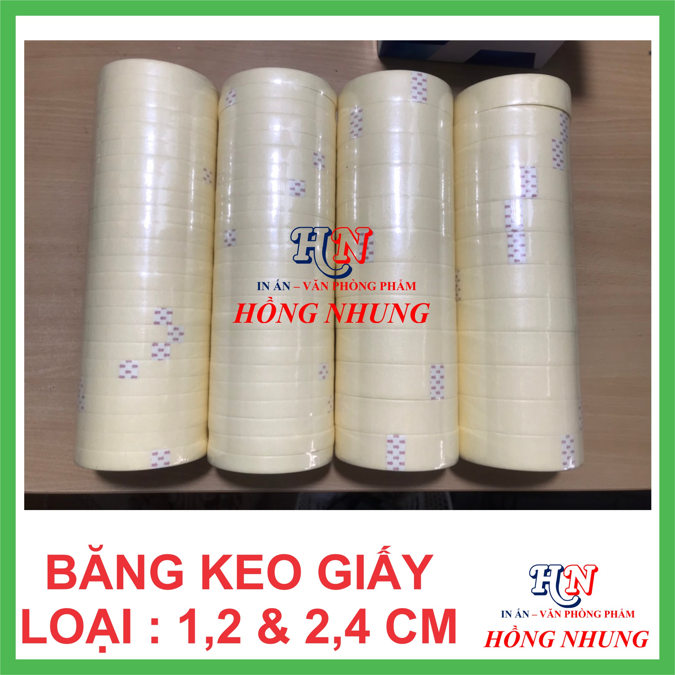 1 cuộn Băng Keo Giấy 1,2cm / 2,4cm ; Siêu dính, bền, chắc chắn, tiện dụng.