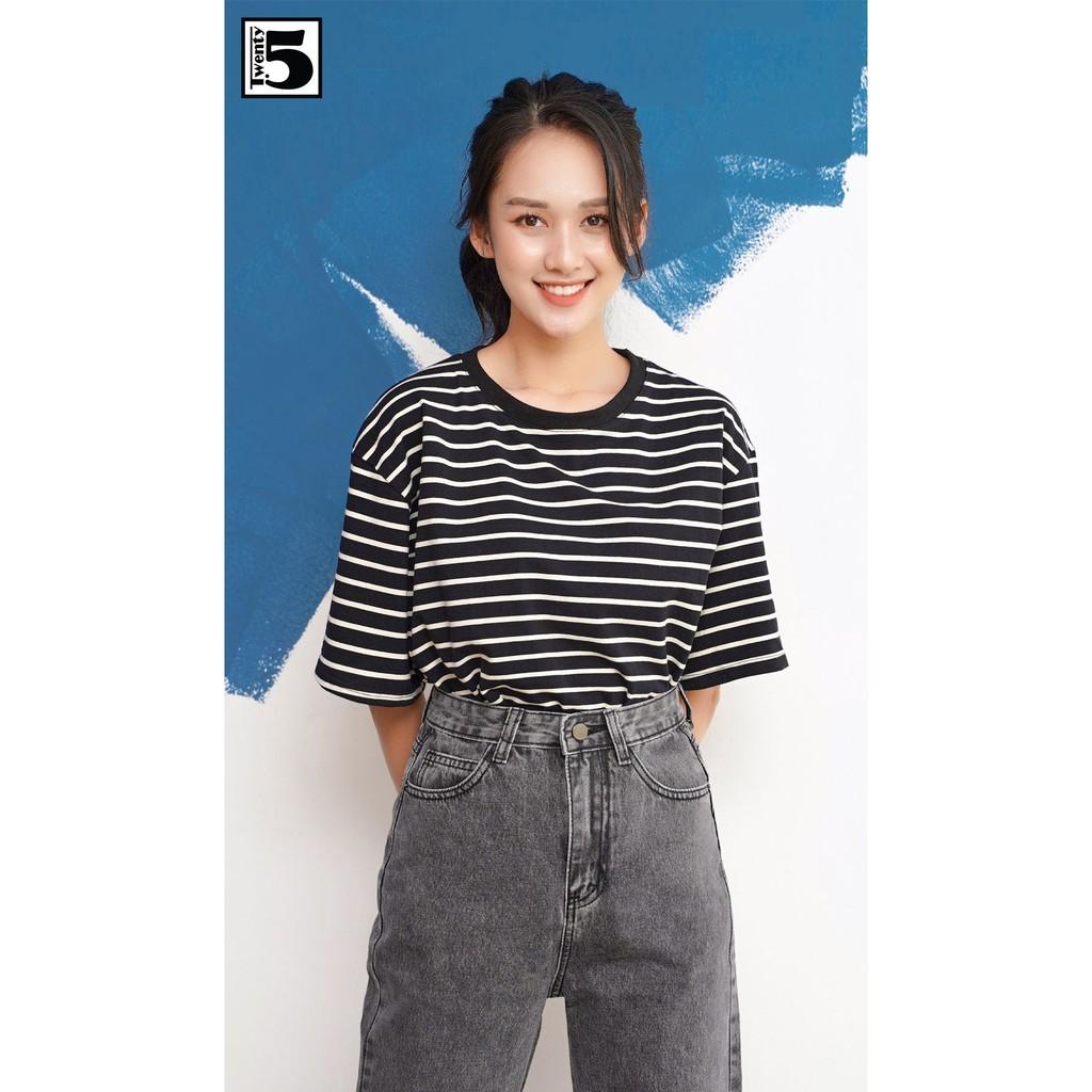 Áo thun nữ kẻ ngang, dáng rộng Twentyfive 3673
