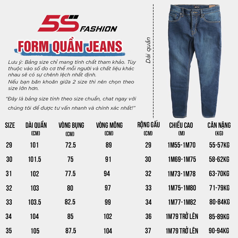 Quần Jean Nam 5S Màu Sắc Cơ Bản, Chất Cotton Mềm Mịn, Co Giãn Tốt, Không Bai Xù, Bền Màu, Phom Trẻ Trung