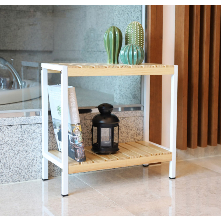 KỆ ĐỰNG GIÀY GỖ KHUNG SẮT TẦNG HÀN QUỐC MÀU GỖ TỰ NHIÊN - IRON BENCH 2F SIZE 500