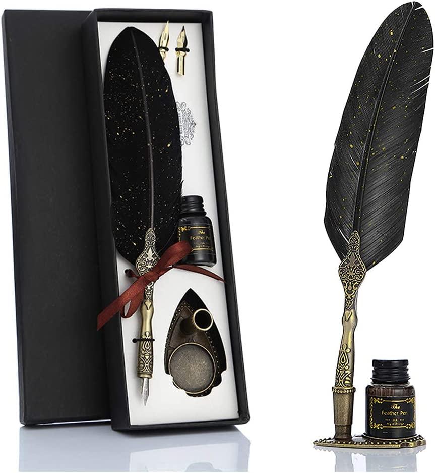 Bộ bút lông vũ chạm khắc cổ điển, Bút lông vũ lấp lánh Thư pháp Dip Pen with Ink