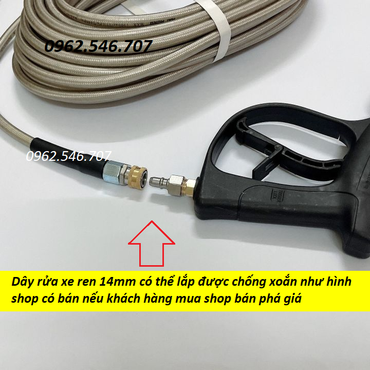 Ống Dây Xịt Rửa Xe Áp Lực Cao 3 Lớp Lõi 10m-15m-20m Ren 14mm | dây xịt rửa xe áp lực cao loại tốt