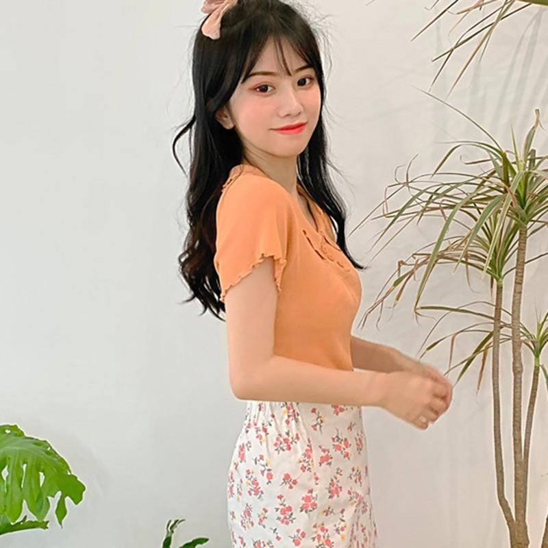 Áo Dệt Kim Tay Ngắn Màu Trơn Thiết Kế Thanh Lịch