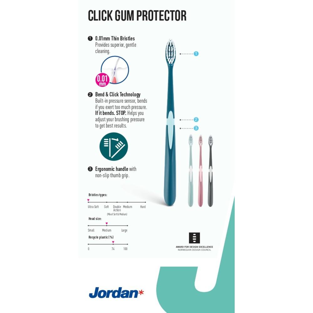 Combo 4 Bàn chải đánh răng Jordan Click Gum Protector, Lông siêu mềm mỏng 0.01mm