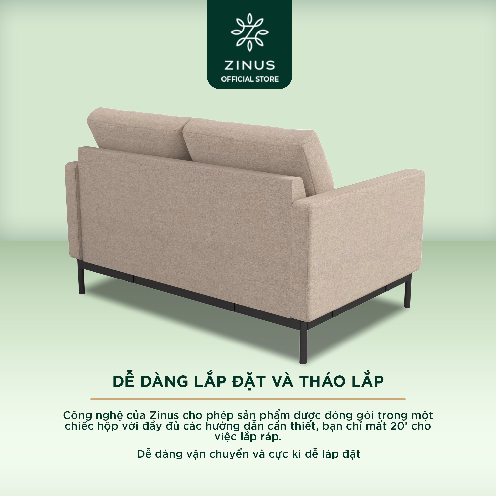 Ghế Sofa Zinus Thompson (2 Chỗ Ngồi) - Zinus Sofa 2 Seater Sofa Beige