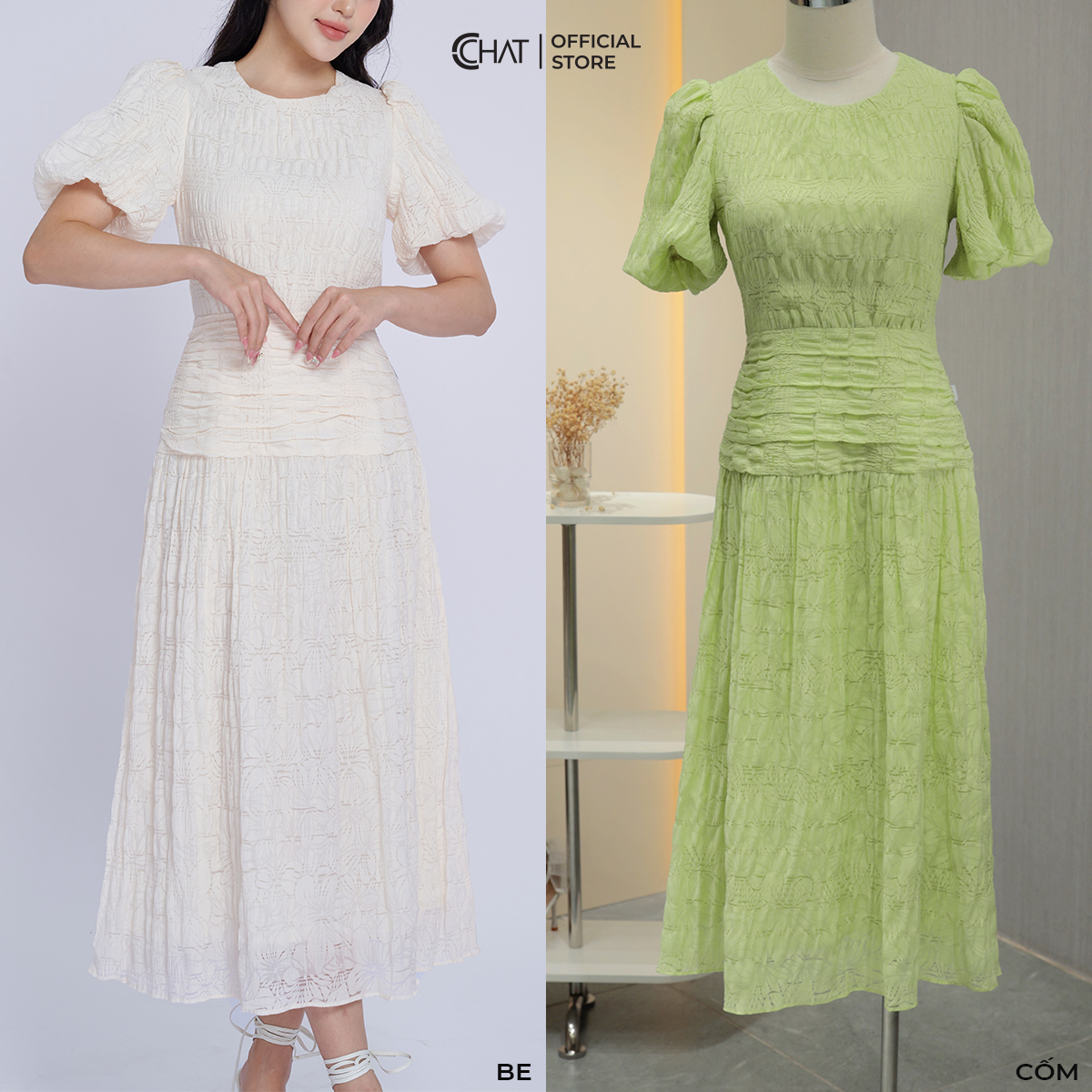 Đầm Nữ Kiểu Cổ Tròn Nhún Eo Dáng Xòe Chất Voan Cao Cấp Bay Bổng 13VNV2018XT