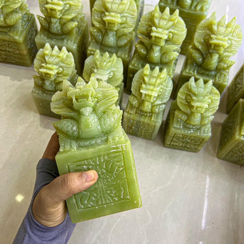 Ấn Rồng Đá Ngọc Onyx Xanh , Ấn Rồng Phong Thủy Để Bàn - Cao 10cm & 12cm & 15cm