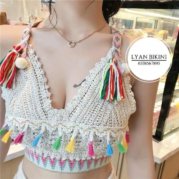 Bikini đồ bơi nữ 2 mảnh áo choàng len móc kín đáo cao cấp đi biển LYAN BIKINI B06