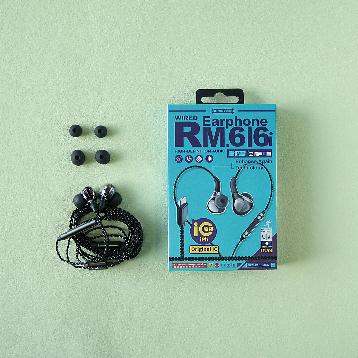 Tai nghe có dây nhét tai chân Lighning không cần kết nối Bluetooth - chống ồn gaming chơi game pubg Remax RM-616i - Hàng Chính Hãng Remax