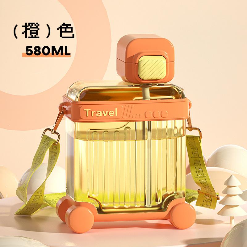Giao Hàng Nhanh Mới Vali Phong Cách Cốc Nhựa Hoạt Hình Dễ Thương Sinh Viên Ống Hút Ngoài Trời Cốc Di Động Ngoài Trời Cốc Nước Bằng Nhựa