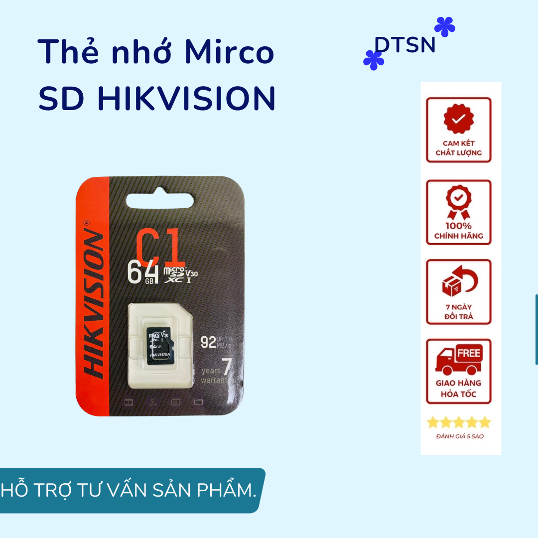 Thẻ nhớ HIKVISION Mirco SD 32GB - 92MBs Class 10 chuyên ghi hình cho camera IP, điện thoại, máy ảnh, máy tính bảng,... - hàng chính hãng