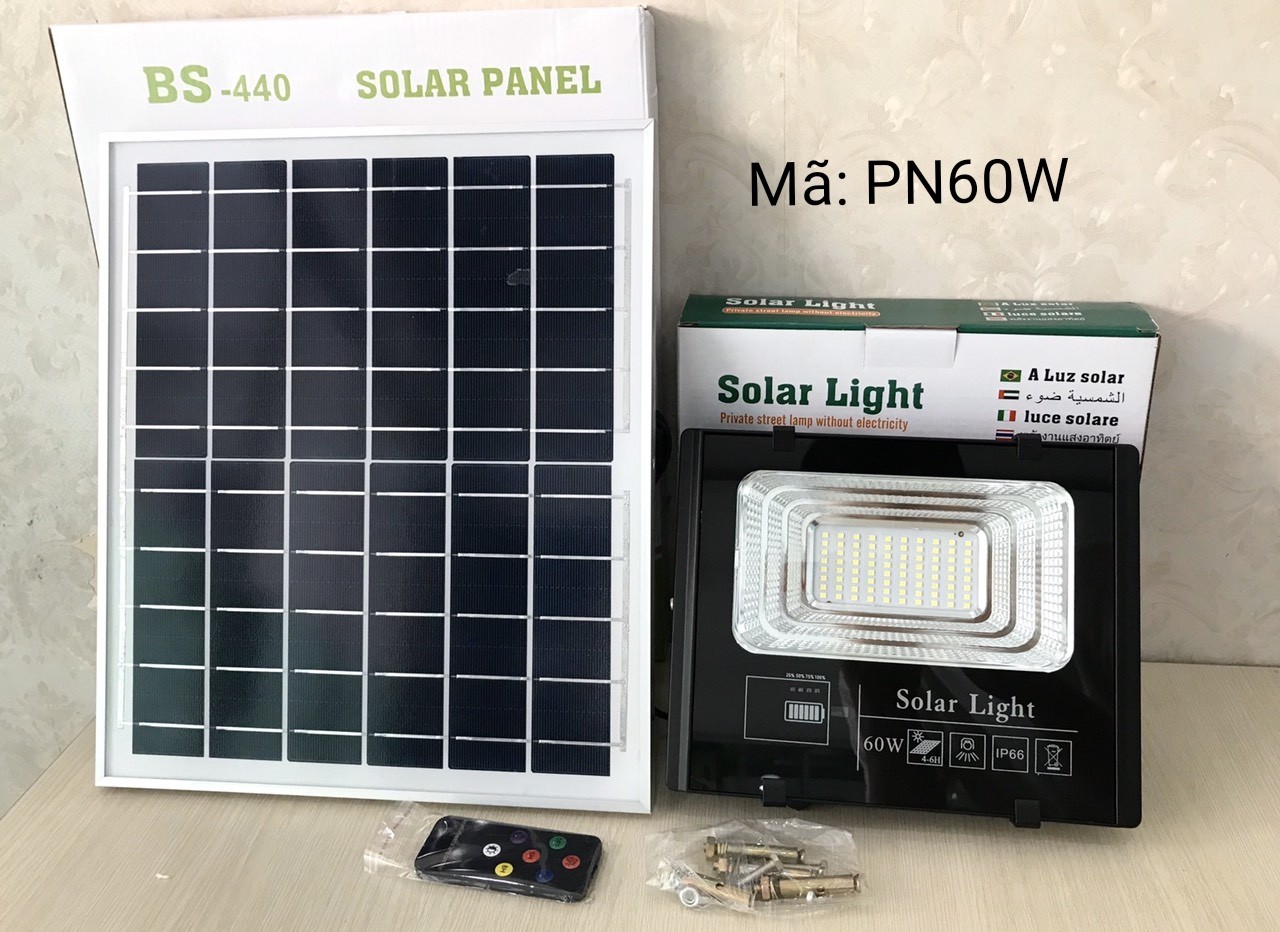 Đèn Năng Lượng Mặt Trời DPN60 - Đèn Led Pha 60w Cảm Biến Ánh Sáng Có Remote