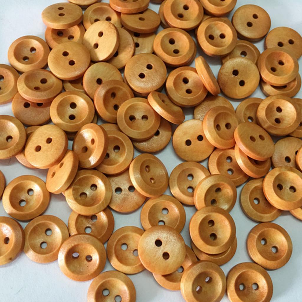100 Chiếc Sơn Vintage Tròn 2 Lỗ Gỗ Nút May Thêu Sò 15 Mm