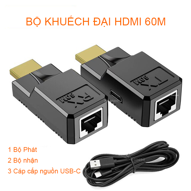 Khuếch đại kéo dài HDMI 50m mini Kéo dài đường truyền HDMI 50m chỉ với một sợi cáp mạng Cat6 dùng cho đầu ghi hình camera, máy chiếu, màn hình LED, Tivi
