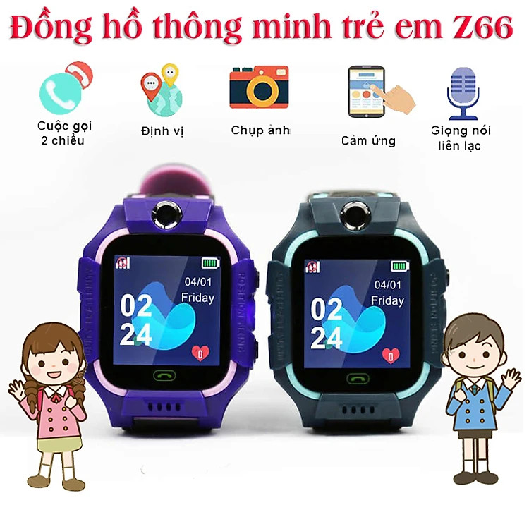 Đồng Hồ Thông Minh Trẻ Em Z66 - Định Vị , Báo Thức , Nghe Gọi , Chống Nước , Toán Học ( Bảo Hành 1 Năm)