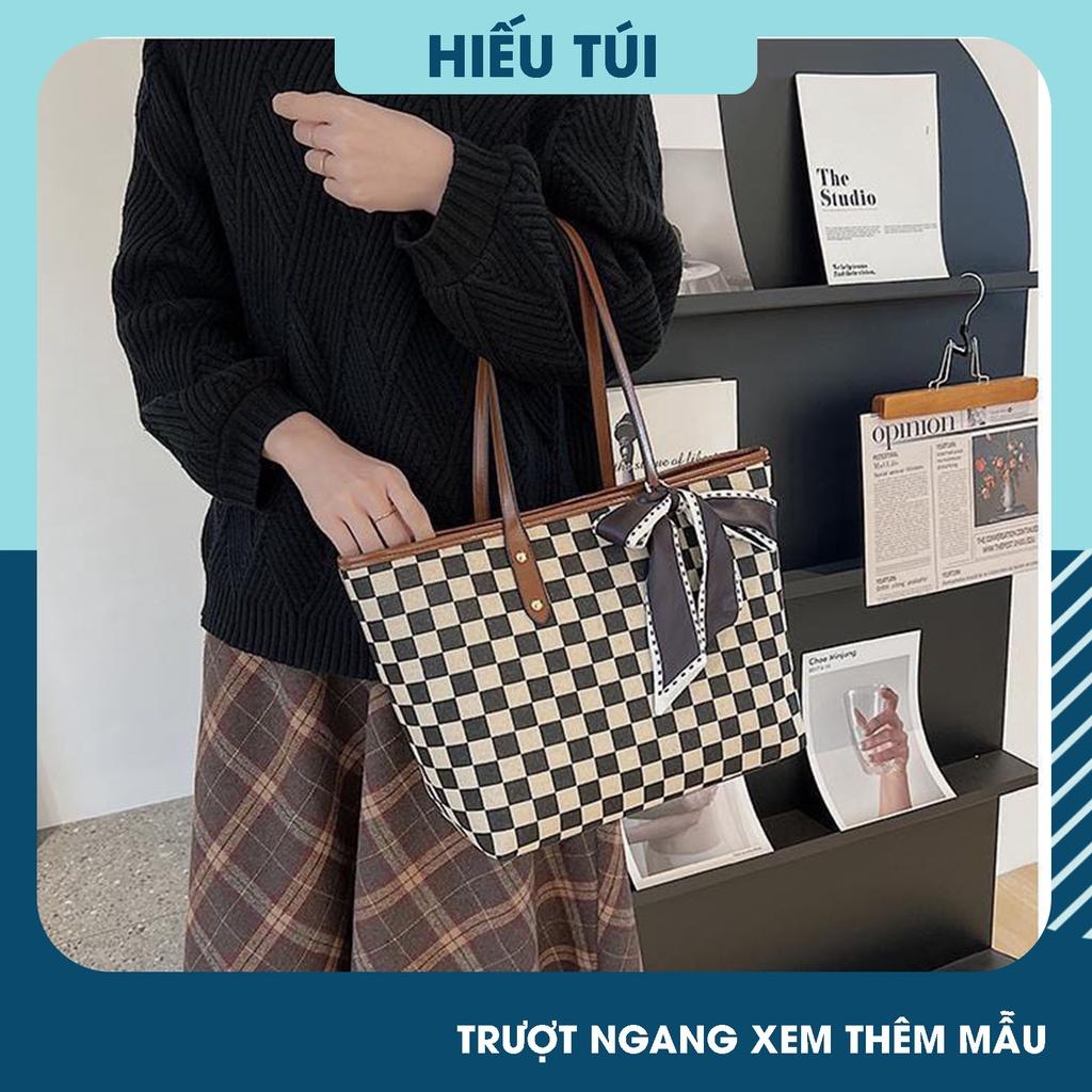 Túi công sở da dạ họa tiết thổ cẩm kẻ sọc caro đi chơi đẹp thời trang nữ cao cấp HT201