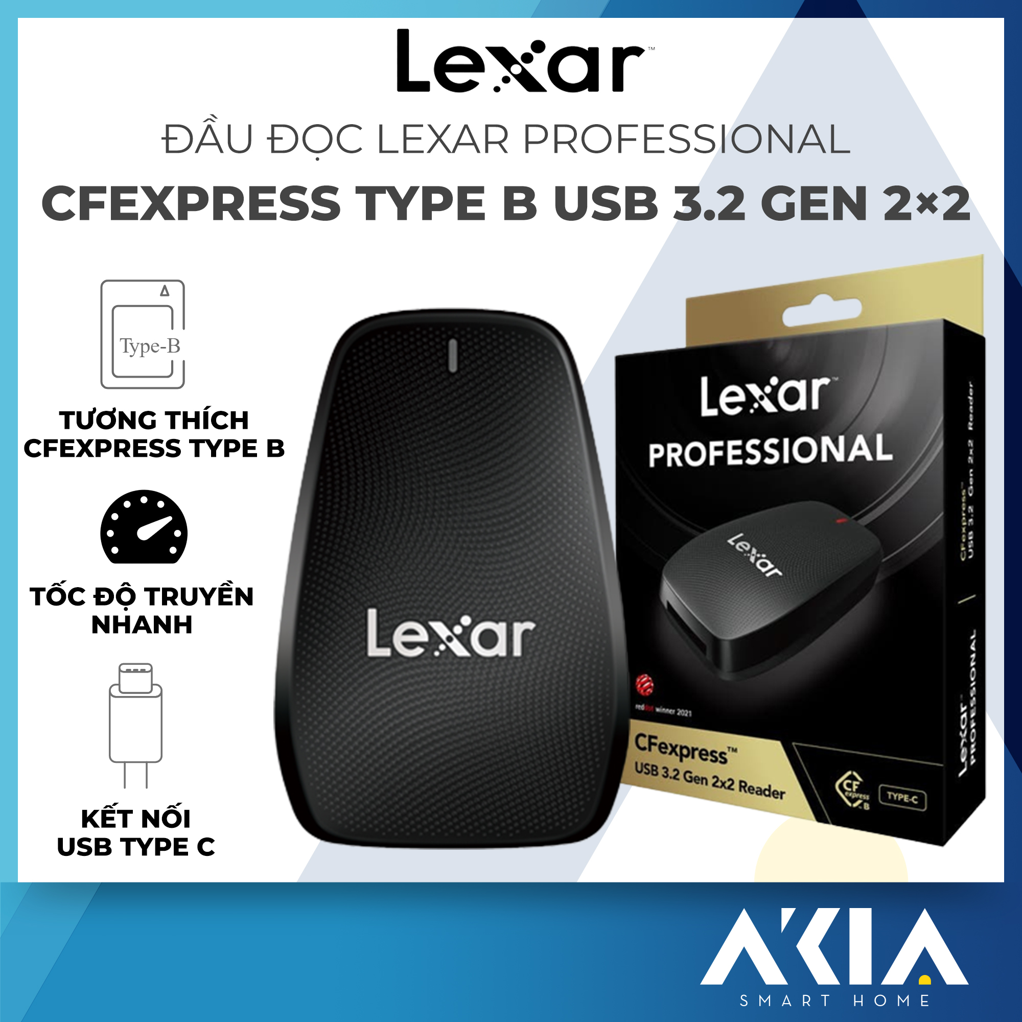 Đầu đọc thẻ Lexar Professional CFexpress Type B USB 3.2, tốc độ truyền nhanh, kích thước nhỏ gọn - Hàng chính hãng BH 5 năm