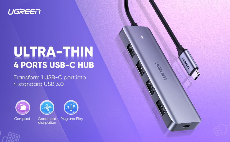 Hình ảnh Bộ chuyển đổi USB Type-C sang Hub USB 3.0 4 cổng hỗ trợ cổng nguồn Micro USB 5V UGREEN CM164 70336 - Hàng chính hãng