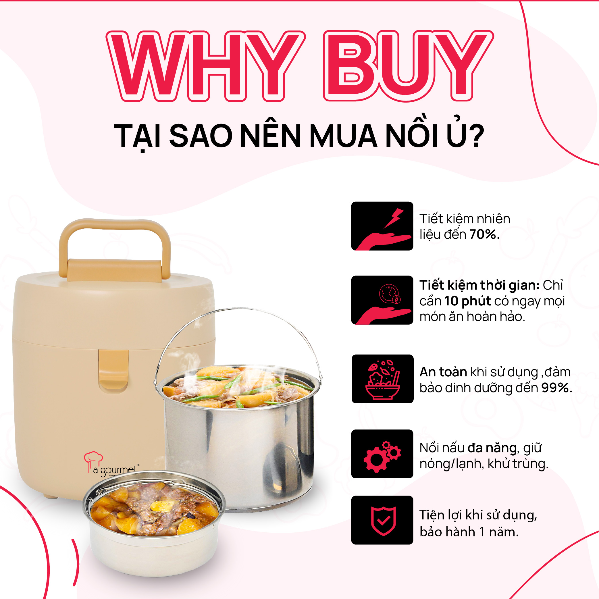 Nồi ủ chân không - nấu chậm cao cấp La gourmet 2.5L màu cam - 397621 (bảo hành 1 năm)