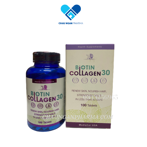 Viên uống trắng da BIOTIN COLLAGEN 30 Mediphar Chai 100 viên