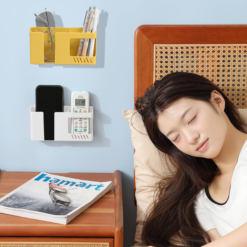 Kệ Để Điện Thoại Đỡ Remote Điều Khiển Dán Tường 2 Ngăn Đựng Bút Kính Đầu Giường Keo 3M Siêu Dính