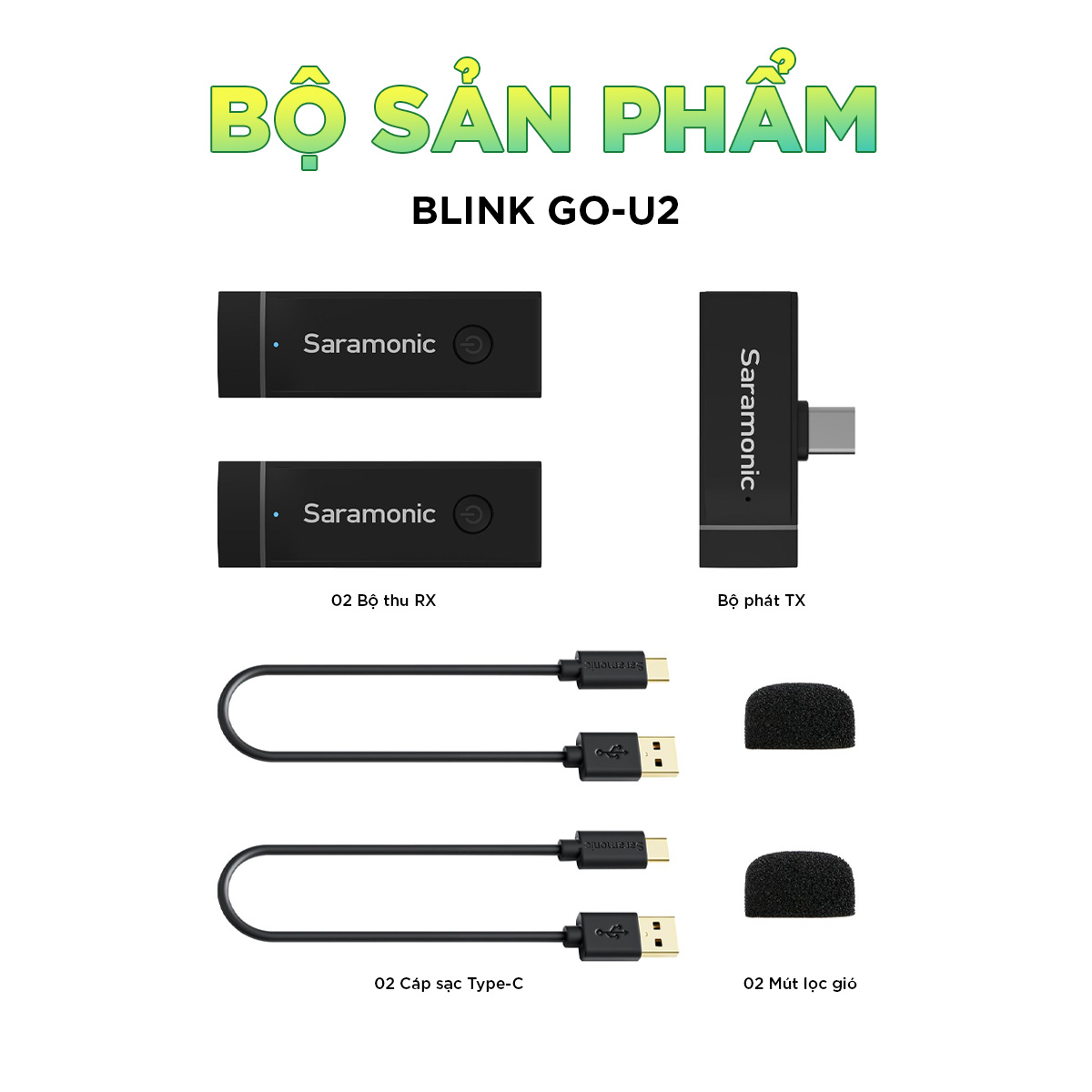 Micro Thu Âm Không Dây Saramonic Blink Go - Chuyên Dùng Cho Điện Thoại - Khử ồn Thông Minh - Hàng Chính Hãng