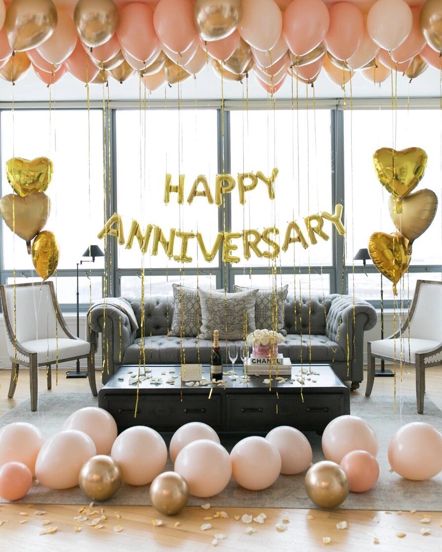 Bộ bong bóng trang trí ngày lễ kỷ niệm cặp đôi, ngày cưới happy anniversary set hpan07