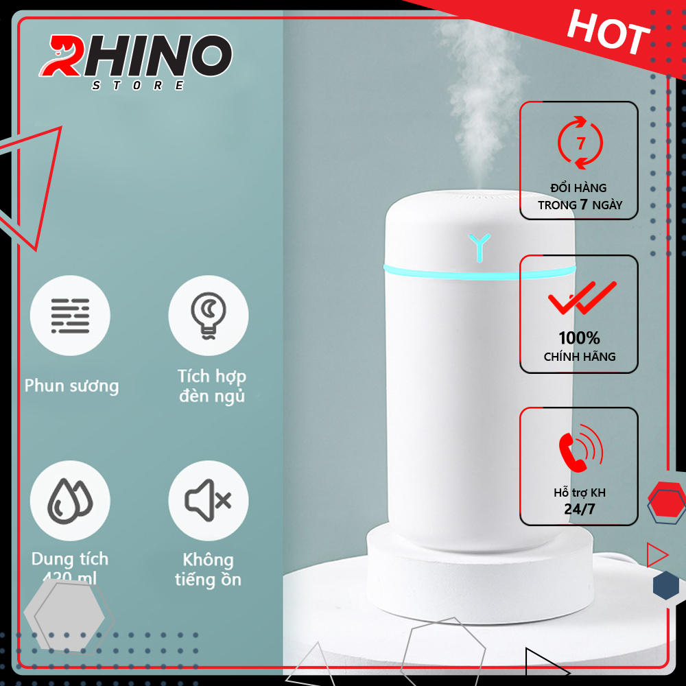 Máy Phun Sương Xông Tinh Dầu Tạo Ẩm Rhino H901 Dung Tích 420Ml, Nhỏ Gọn, Không Gây Tiếng Ồn, Tích Hợp Đèn Ngủ Rgb Nhiều Màu, Có Chế Độ Tự Ngắt - Hàng Chính Hãng - Trắng Tinh Dầu Sả Chanh