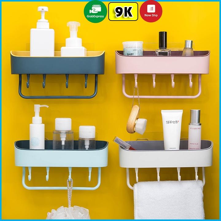Kệ Dán Tường Nhà Tắm Nhà Bếp Cao Cấp Có Móc Treo Tiện Dụng