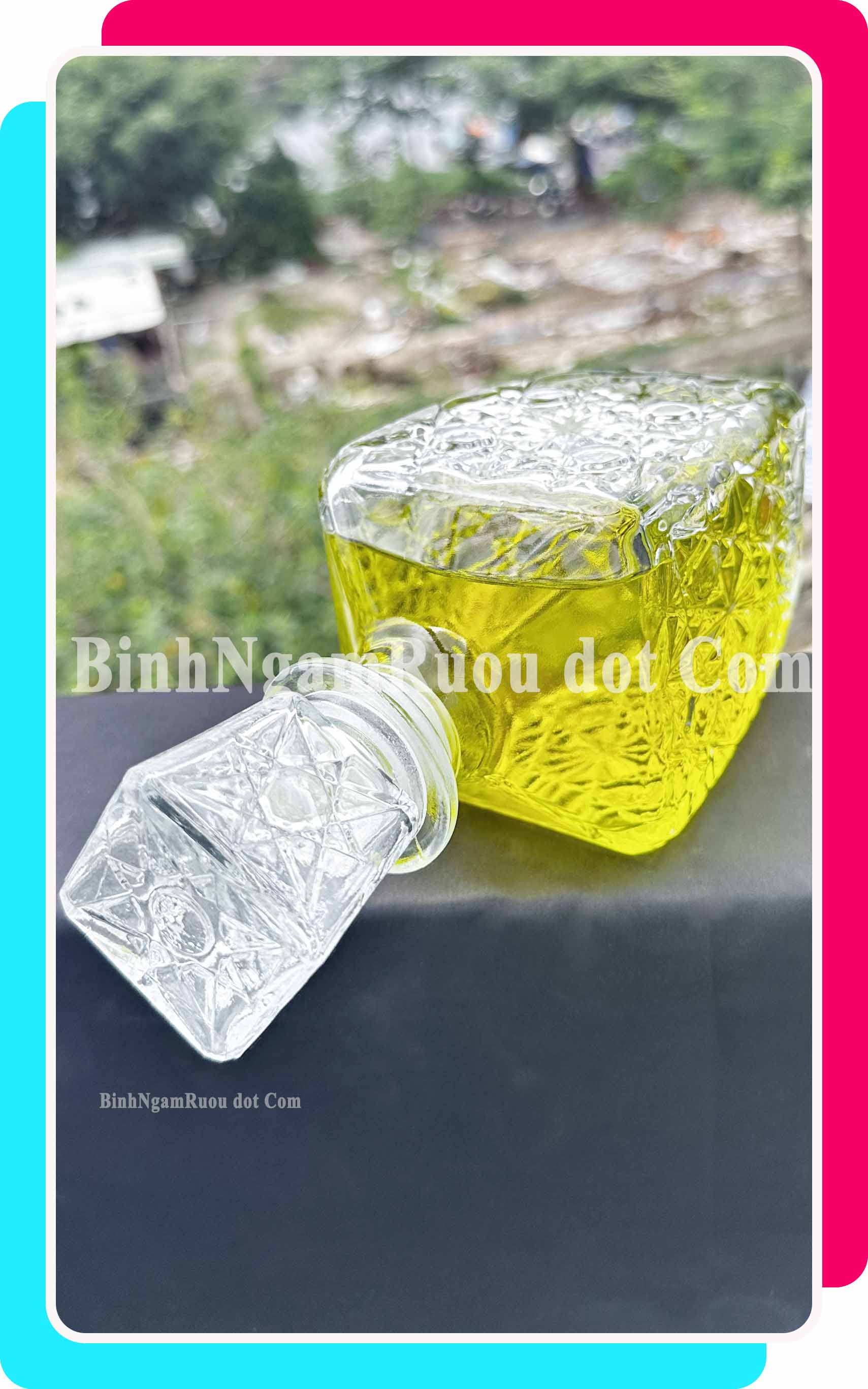 C52 Chai Đựng Rượu Thủy Tinh Dáng Chai Vuông Hoa Văn Nắp Thủy Tinh Sang Trọng - Cao Cấp 800ml - Đẹp Cao Cấp - Nắp Kín Thủy Tinh Trong - Quà Biếu Sang Trọng