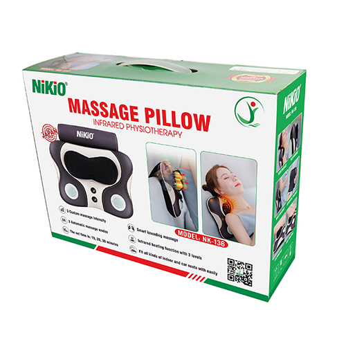 Máy (Gối) Massage Đấm Bóp Cổ Vai Gáy Nikio NK-136AC - Con Lăn 3D Xoa Bóp Chuyên Sâu Kết Hợp Hồng Ngoại Trị Liệu Đau Mỏi Cổ, Hỗ Trợ Mát Xa Lưng - Tặng Kèm Cáp Dùng Trên Ô Tô