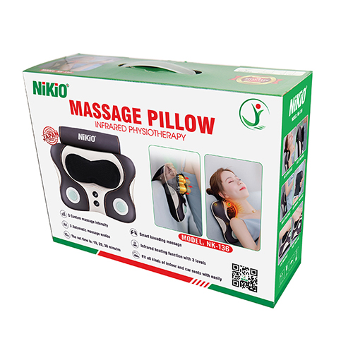 Máy (gối) massage xoa bóp cổ vai gáy pin sạc Nikio NK-136DC - Kết hợp đấm bóp lưng thế hệ mới