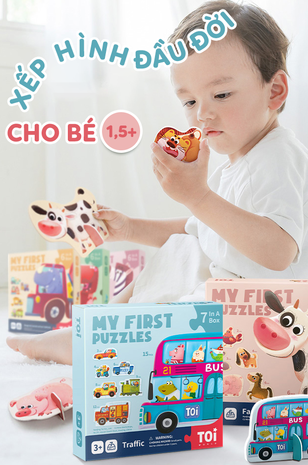 Bộ xếp hình chính hãng TOi - Mẫu first puzzle xếp hình đầu đời 6 chủ đề cho bé từ 16 tháng tuổi