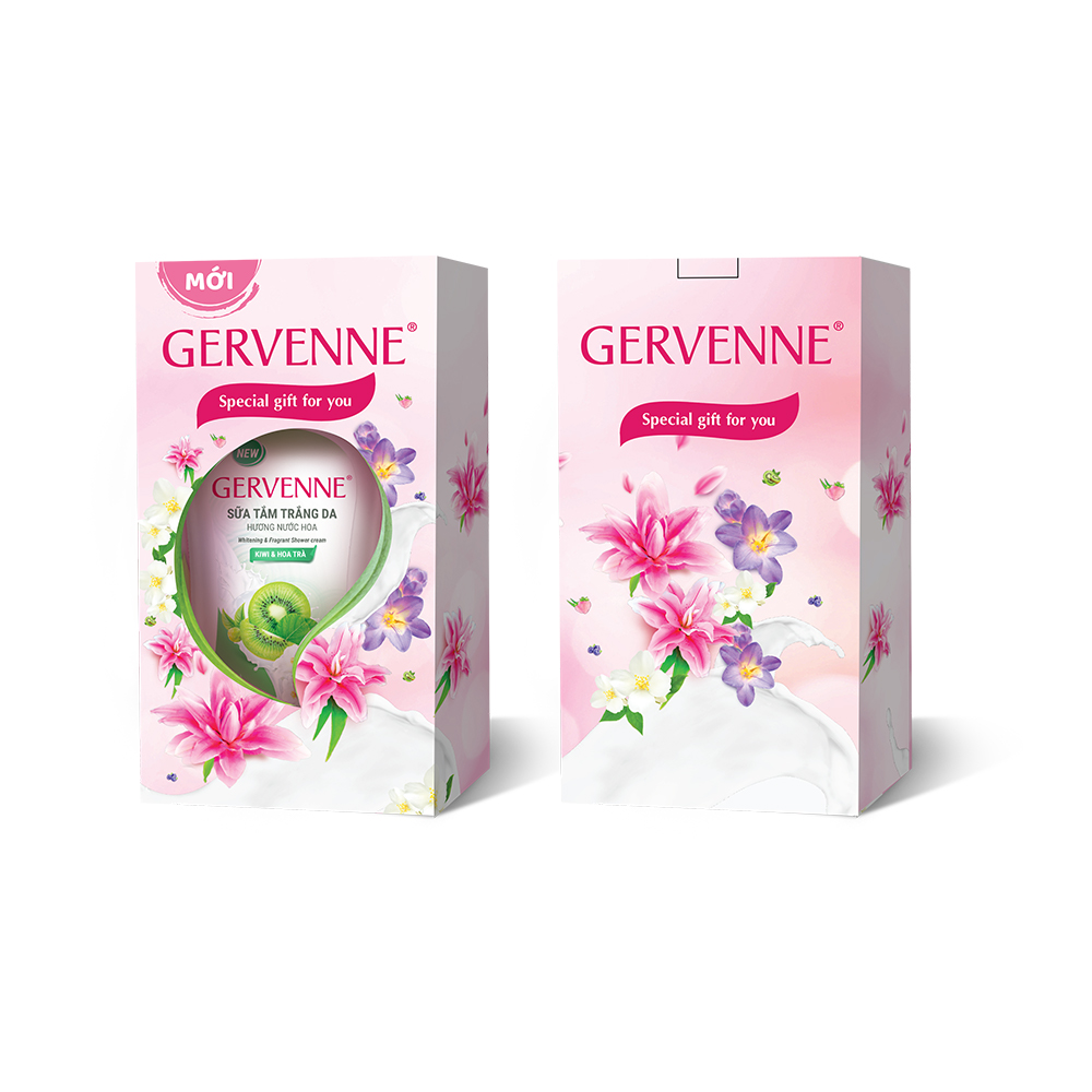 Hộp quà Sữa tắm trắng da hương nước hoa Gervenne 900g/chai