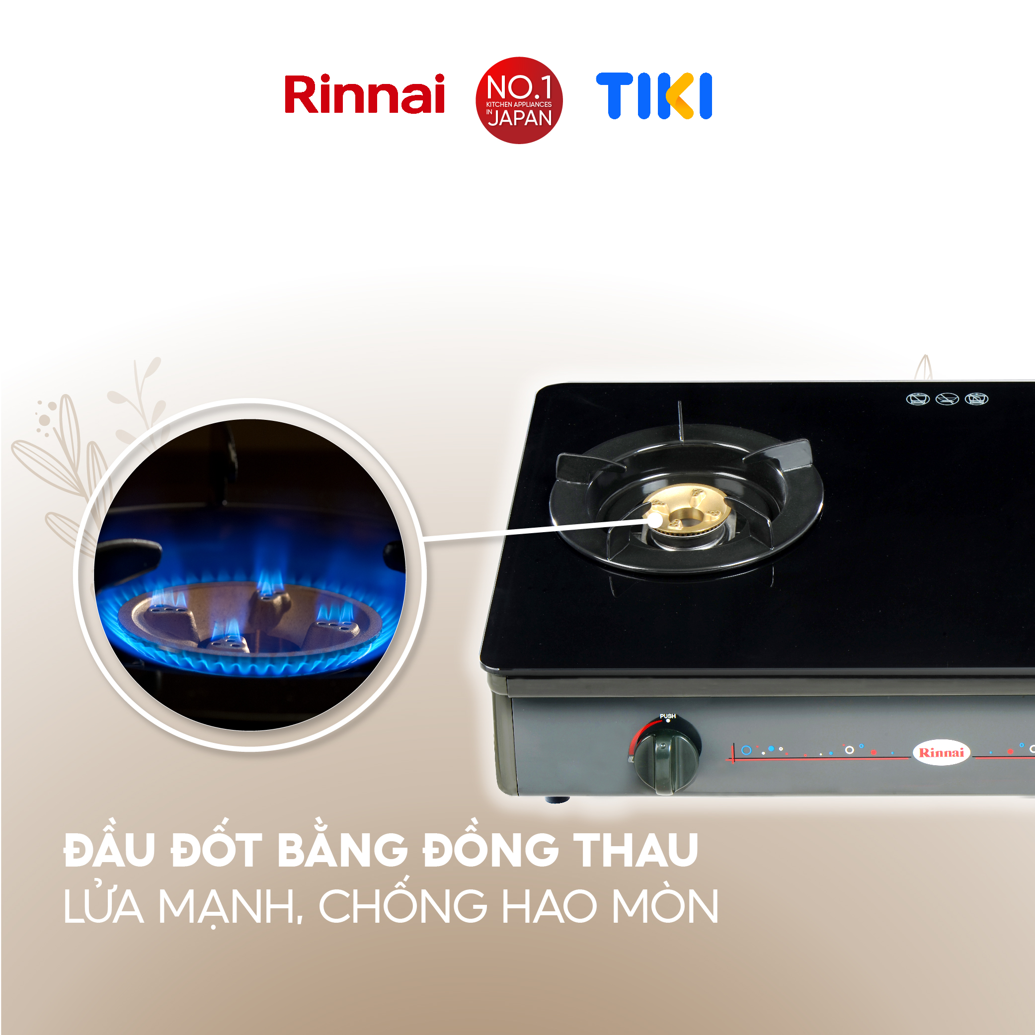 Bếp gas dương Rinnai RV-8611(GL-B) mặt bếp kính và kiềng bếp men - Hàng chính hãng.