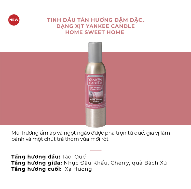 Tinh dầu tán hương đậm đặc dạng xịt Yankee Candle - Home Sweet Home (42.5g)