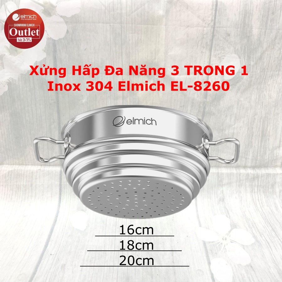 Xửng Hấp Đa Năng 3 Trong 1 Inox 304 Elmich EL-8260 Size 16,18,20cm