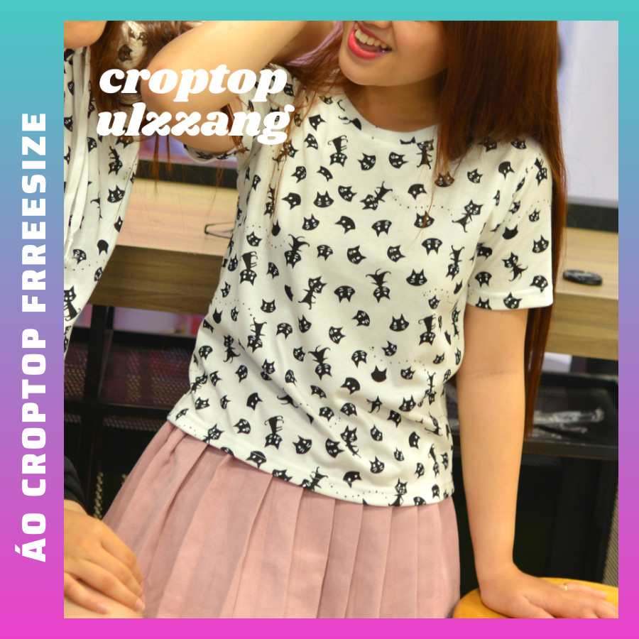 Áo Croptop nữ  cute , có thể mặc thành áo cặp bạn thân, chất thun cotton 100% cao cấp , ÁO THUN NỮ FREESIZE DƯỚI 50KG