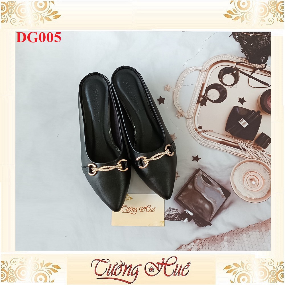 Dép Cao Gót Mũi Nhọn Khóa Xích Đính Đá Gót Vuông Cao 4CM - DG005