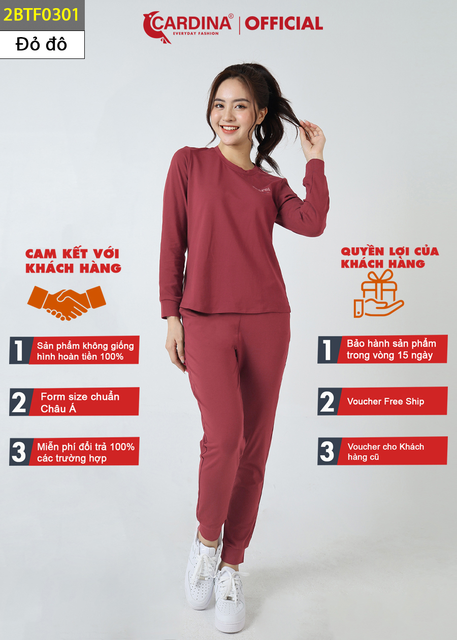 Đồ Bộ Thu Đông Nữ CARDINA Chất Cotton Cao Cấp Áo Dài Quần Dài Suông Dáng Thể Thao Năng Động 2BTF03