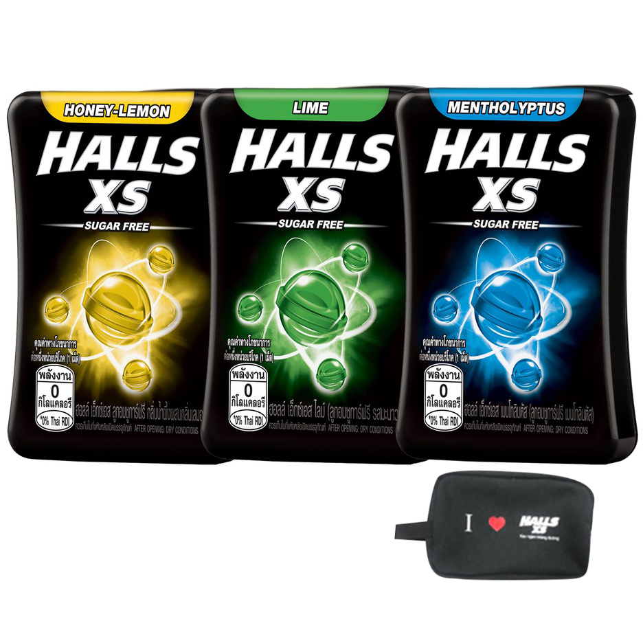 Combo 3 Hộp Kẹo Ngậm Không Đường HALLS XS 3 vị Tặng túi Halls xinh xắn