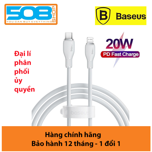 Cáp sạc nhanh, truyền dữ liệu PD 20W, Ba-se-us Pudding Series Fast Charging Cable Type C to Lai-nin PD 20W - Hàng chính hãng