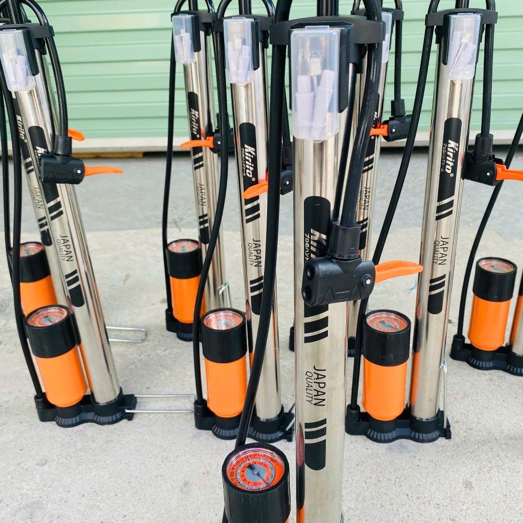 Bơm xe đạp, xe máy thân inox thương hiệu Kirito nhật bản có đầu bơm bóng, bơm đệm - Bơm inox Kirito