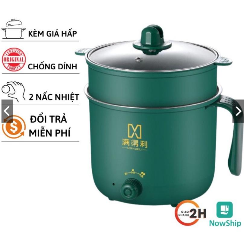 Nồi Lẩu Điện Đa Năng Mini Núm Xoay 2 NẤC NHIỆT Kèm Giá Hấp 1,8L - Ca Nấu Mì,Nấu Cơm 2 Tầng Chống Dính Cao Cấp