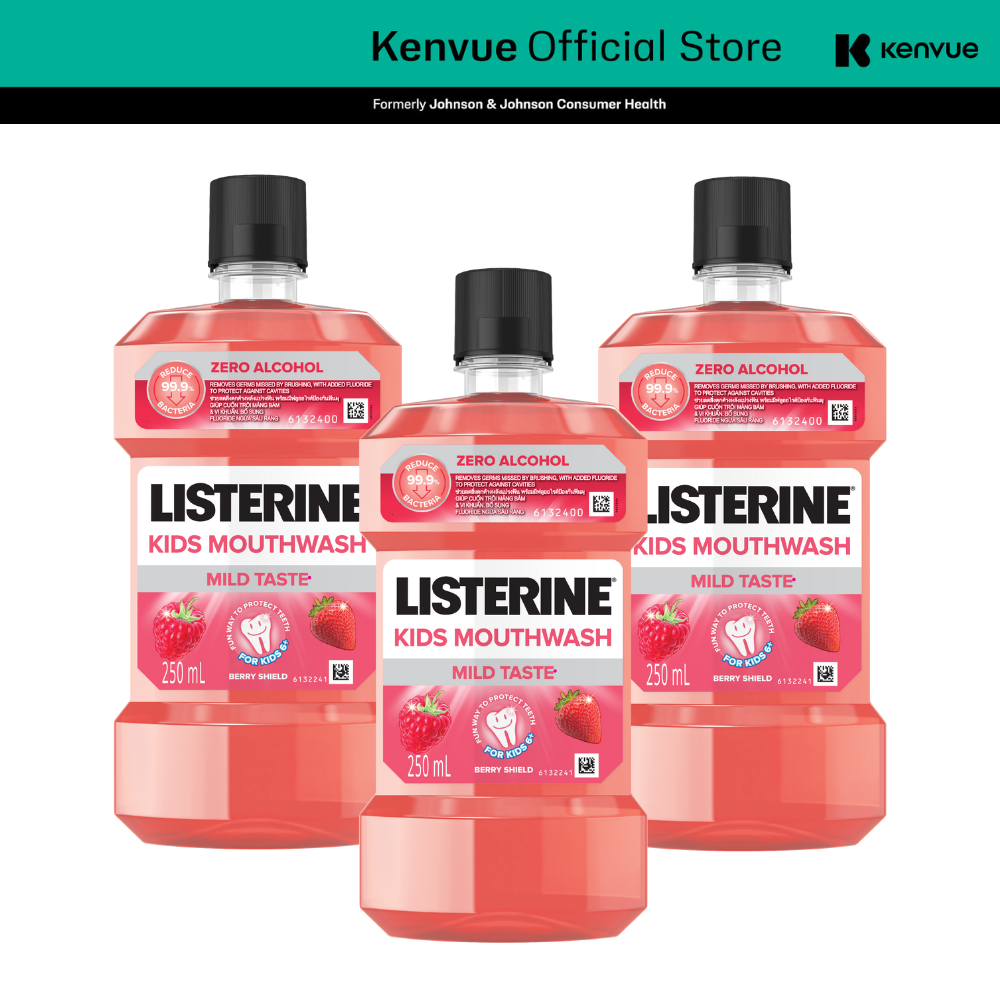 Bộ 3 chai Nước Súc Miệng Listerine Kids Mouthwash with berry shield Dành Riêng Cho Trẻ Trên 6 Tuổi 250mlchai