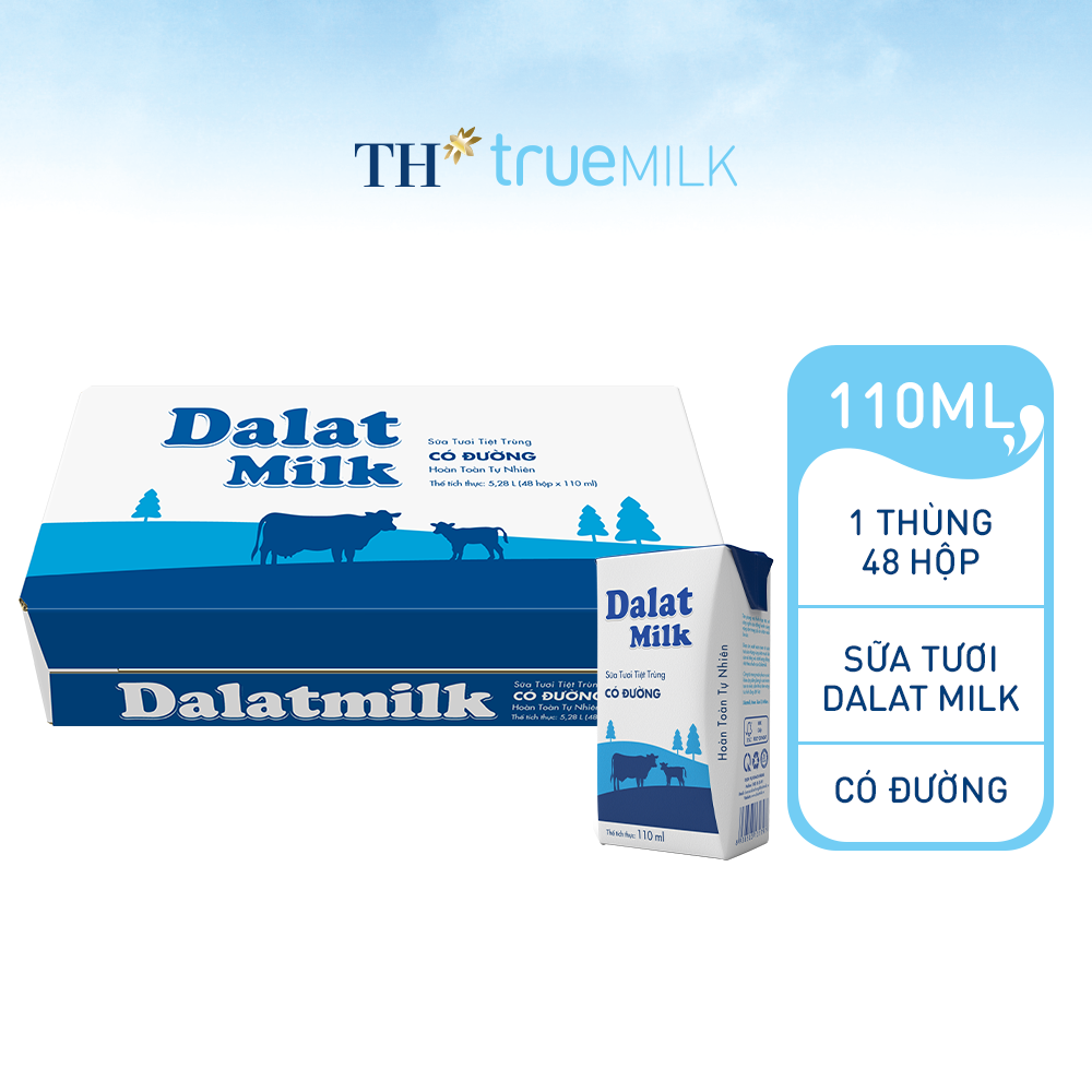 Thùng 48 hộp sữa tươi tiệt trùng có đường Dalatmilk 110ml (110ml x 48)