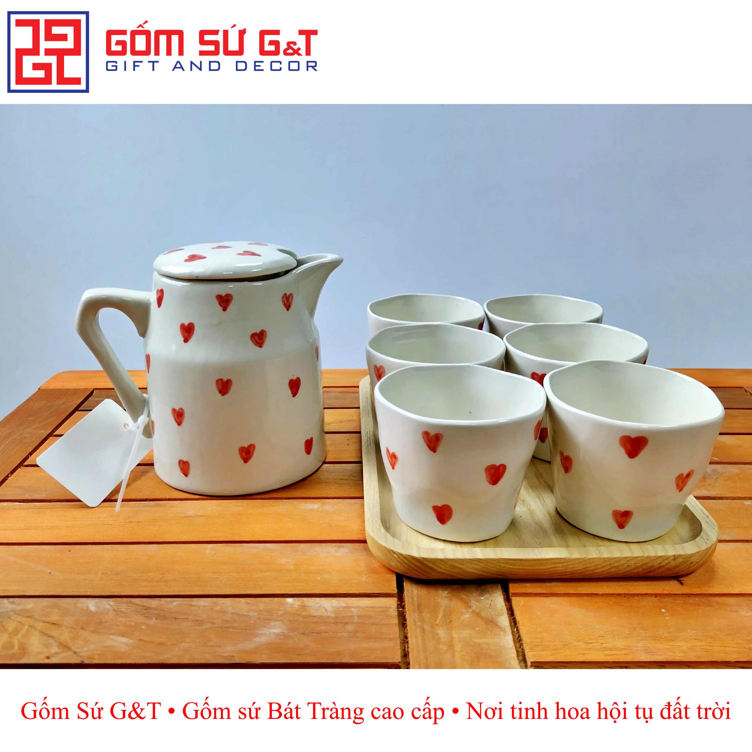 Bộ tích trà vẽ tim xuất Nhật Gốm Sứ G&amp;T
